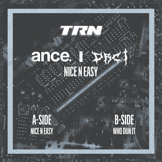 Album cover with 'TRN' and ance & DRC1 'Nice n Easy' on a black and white map background