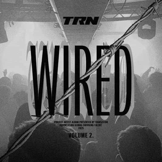 Album cover with 'WIRED vol. 2' text and barbed wire, featuring the brand 'TRN'.